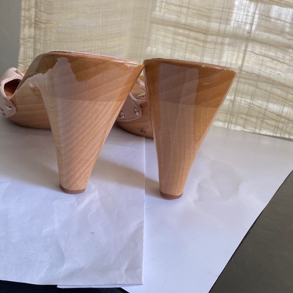 Chanel pink suede leather mules heels adj buckle sandals slides pumps 36 slip-on - Picture 5 of 8